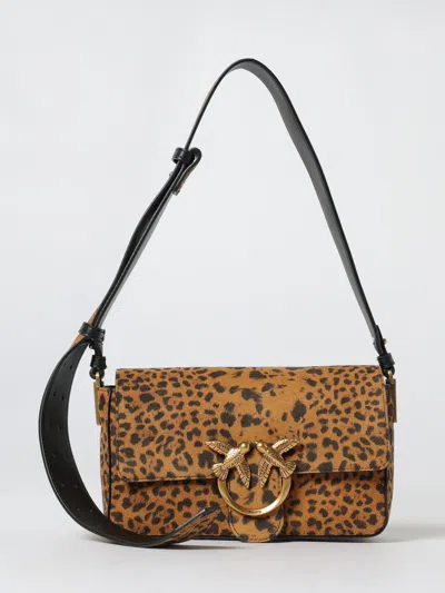 Pinko Slouchy Bag In Leopard Suede In Purple