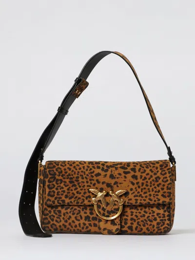 Pinko Slouchy Bag In Leopard Suede In Brown