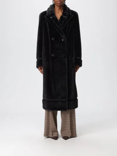 Twinset Double-breasted Faux-fur Coat In Black
