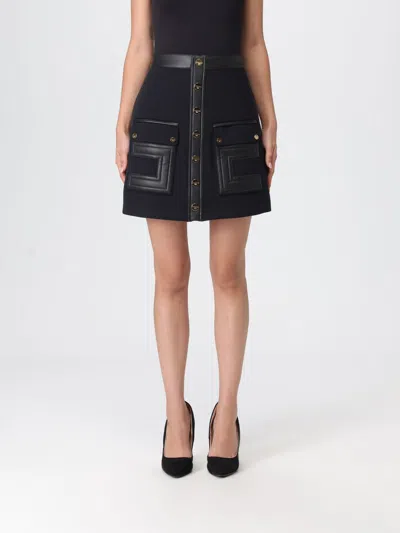 Elisabetta Franchi Double Crepe Mini Skirt With Logo Details In Black