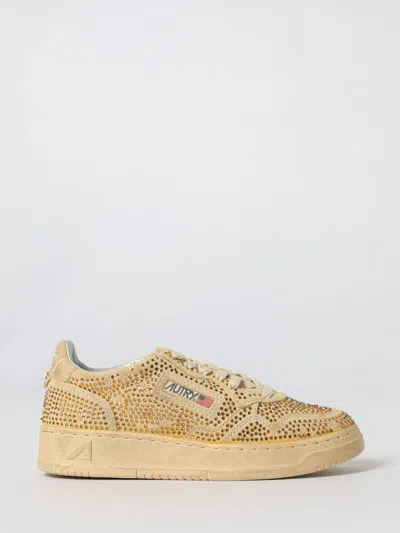 Autry Medalist Low Sneakers In Bronze Suede With Crystal Micro Rhinestones In Brown