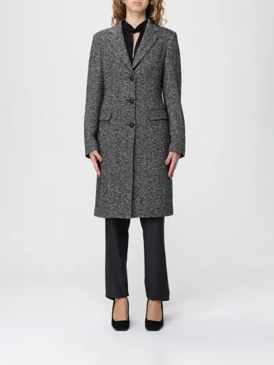 Tagliatore Black Chevron Wool Blend Amanda Coat In Multi