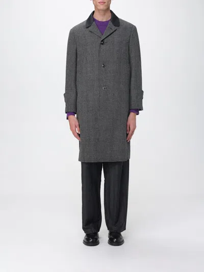 Maison Margiela Single-breasted Black/white Wool Blend Coat In Black