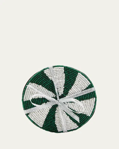Sudha Pennathur Red & Green Striped Beaded Coasters, Set Of 4 In Green