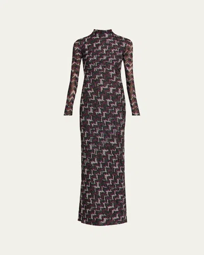 Missoni Metallic Zigzag Long-sleeve Maxi Dress In Multi