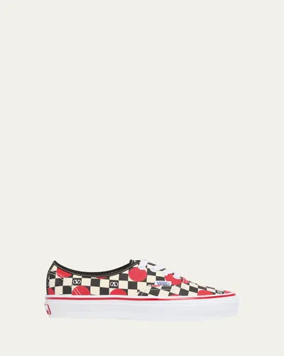 Valentino Garavani And Vans Low-top Trainer In Fabric With Vlogo Checkerboard Print And Polka Dot De In Red