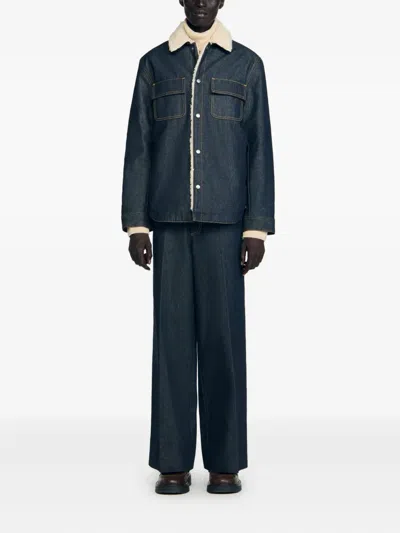 Sandro Shearling Pocket Jacket In Black