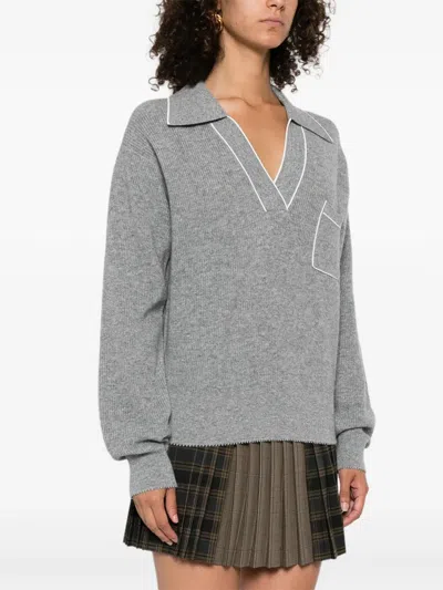 Sandro Polo-collar Patch-pocket Jumper In Gray