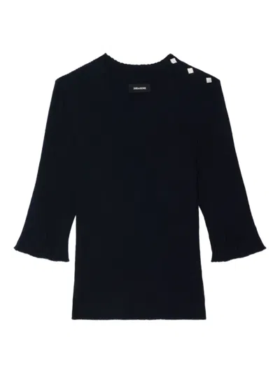 Zadig & Voltaire Womens Fobee Round-neck Wool-blend Jumper Black In Blue