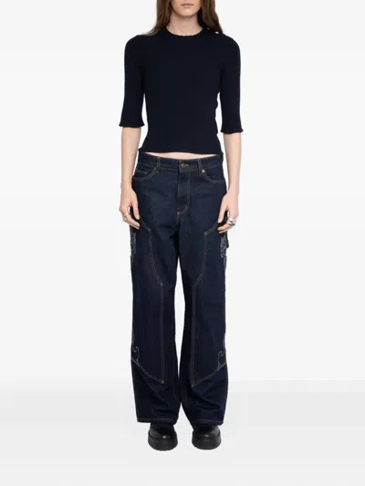 Zadig & Voltaire Womens Fobee Round-neck Wool-blend Jumper Black In Blue