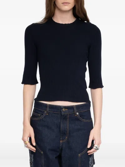 Zadig & Voltaire Womens Fobee Round-neck Wool-blend Jumper Black In Blue