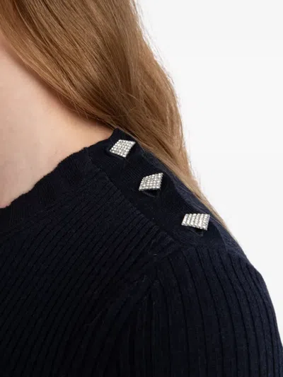 Zadig & Voltaire Womens Fobee Round-neck Wool-blend Jumper Black In Blue