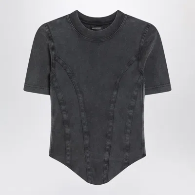 Balenciaga Washed Black Corset-style T-shirt In Black