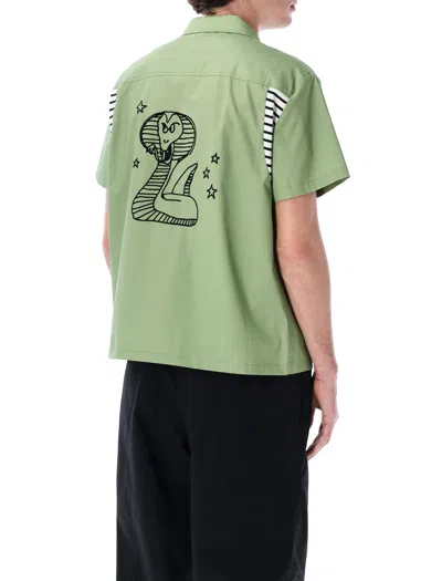 Brain Dead Cobra Flocked Bowling Shirt In Green
