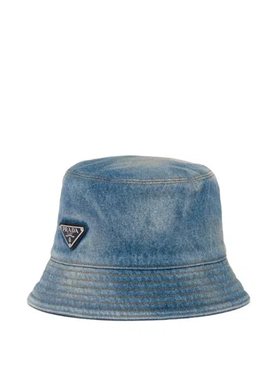 Prada Denim Bucket Hat In Blue