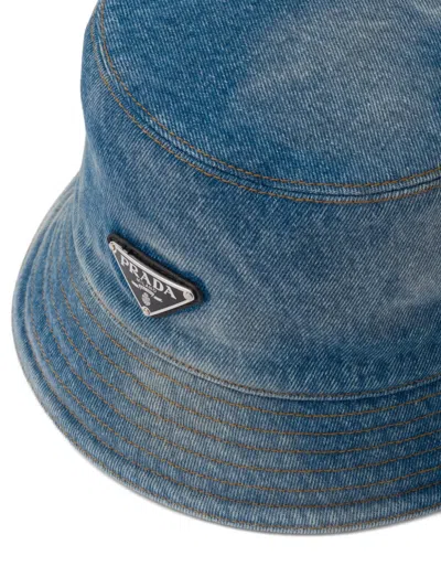 Prada Denim Bucket Hat In Blue