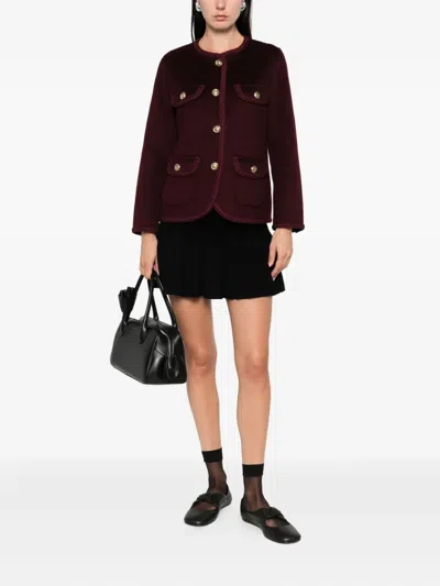 Sandro Wool-blend Braid-trim Jacket In Red