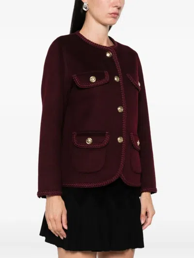 Sandro Wool-blend Braid-trim Jacket In Red