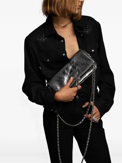 Zadig & Voltaire Rock Vintage Effect Metallic Leather Clutch In Gray