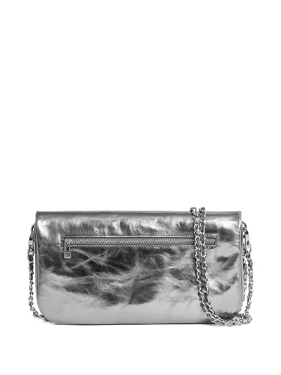 Zadig & Voltaire Rock Vintage Effect Metallic Leather Clutch In Gray