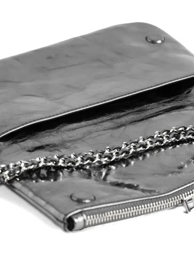 Zadig & Voltaire Rock Vintage Effect Metallic Leather Clutch In Gray