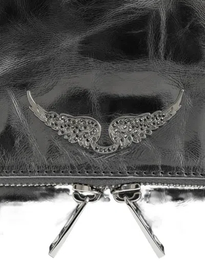 Zadig & Voltaire Rock Vintage Effect Metallic Leather Clutch In Gray