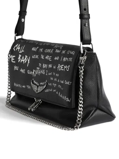 Zadig & Voltaire Womens Black Rocky Ii Graffiti Leather Cross-body Bag In Black