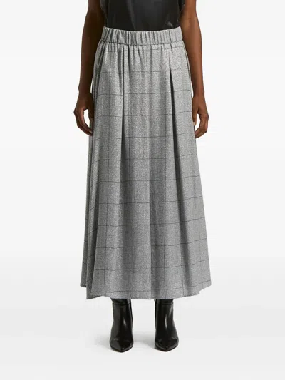 Peserico Checked-pattern Pleated Maxi Skirt In Gray