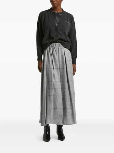 Peserico Checked-pattern Pleated Maxi Skirt In Gray