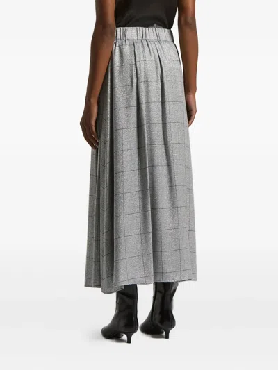 Peserico Checked-pattern Pleated Maxi Skirt In Gray
