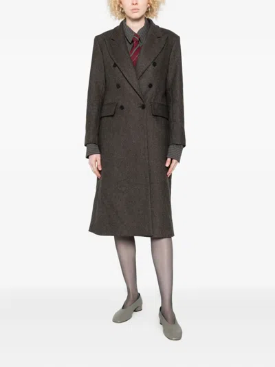 Sandro Buttoned Double-breasted Coat In Brown