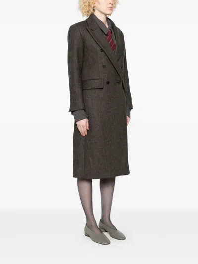 Sandro Buttoned Double-breasted Coat In Brown