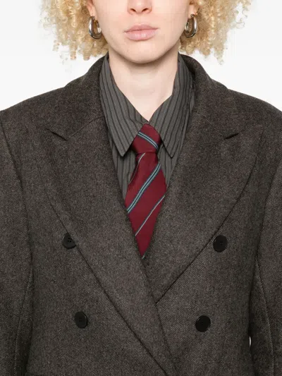 Sandro Buttoned Double-breasted Coat In Brown