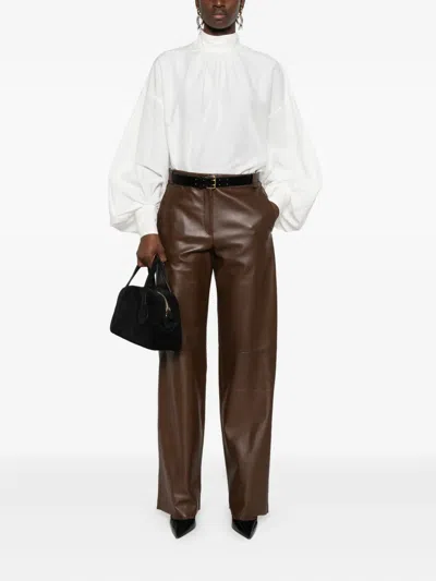 Antonelli Leather Straight-leg Trousers In Brown