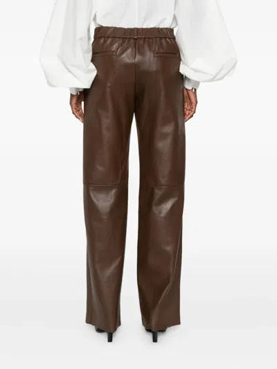 Antonelli Leather Straight-leg Trousers In Brown