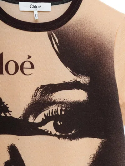 Chloé Women Multicolor Crewneck T-shirt With Maxi Graphic Print On The Front In Wool Blend Woman In Neutral