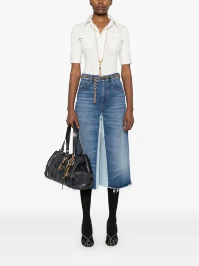Chloé Two-tone Denim Bermuda Shorts In Blue