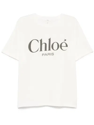 Chloé Logo Jersey T-shirt In White