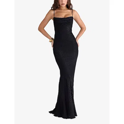 House Of Cb Womens Black Nalani Devore Satin Maxi Gown In Black