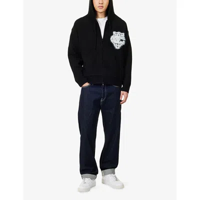 The Couture Club Mens Black Fluffy Emblem Knitted Hoody In Black