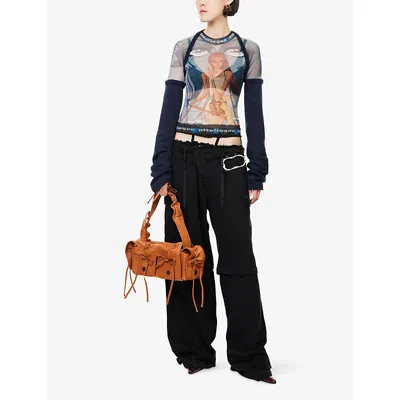 Ottolinger Julien Ceccaldi Printed Mesh Top With Sleeves In Blue