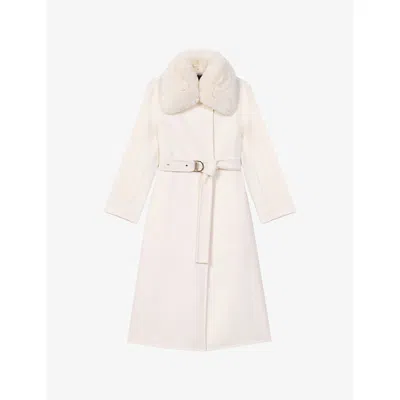 Maje Womens Ecru Removable-collar Wool-blend Coat In Gold