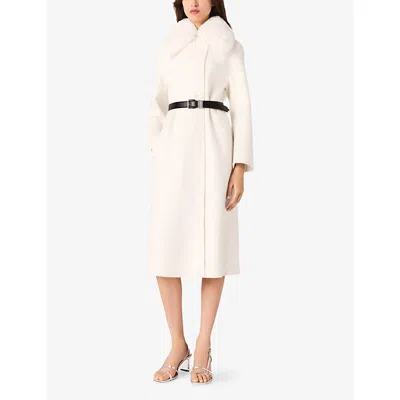 Maje Womens Ecru Removable-collar Wool-blend Coat In Gold