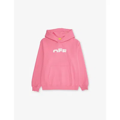 Off-white Fuchsia - White Off Stamp Logo-print Cotton-jersey Hoody 4-12+ In Pink