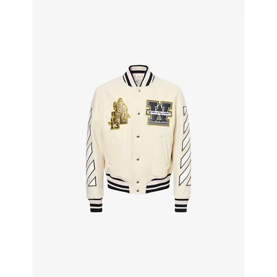 Off-white Mens Frozen Dew Lion Varsity Patches Wool-blend Jacket In Neutral