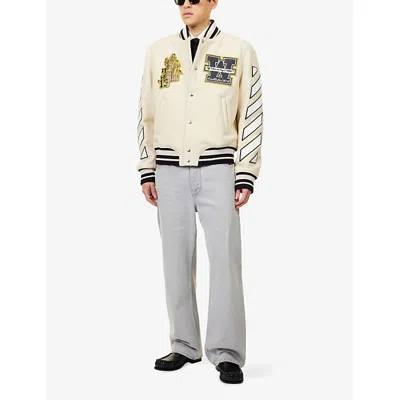 Off-white Mens Frozen Dew Lion Varsity Patches Wool-blend Jacket In Neutral