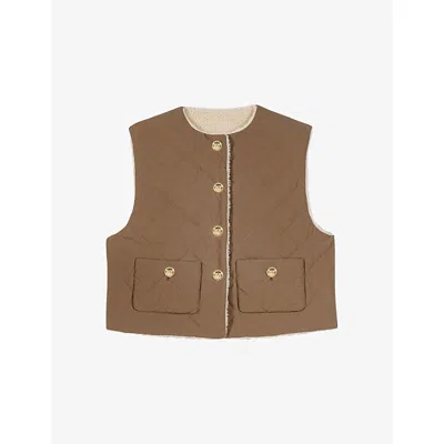 Maje Womens Ecru Khaki Reversible Sleeveless Puffer Jacket In Brown