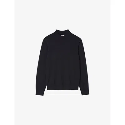 Sandro Mens Midnight Blue High-neck Regular-fit Wool Jumper In Blue
