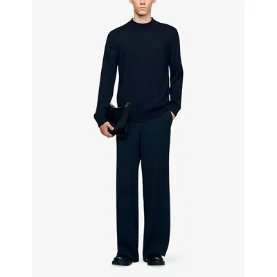 Sandro Mens Midnight Blue High-neck Regular-fit Wool Jumper In Blue
