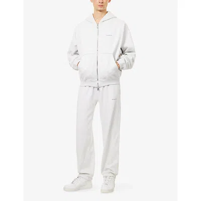 Cole Buxton Mens Light Grey Marl Mini Logo Relaxed-fit Cotton-jersey Hoodie Xs In Gray